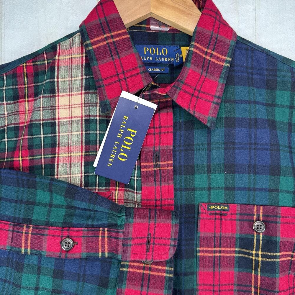 Polo Ralph Lauren Patchwork Plaid Flannel Shirt Mens Small Classic Fit